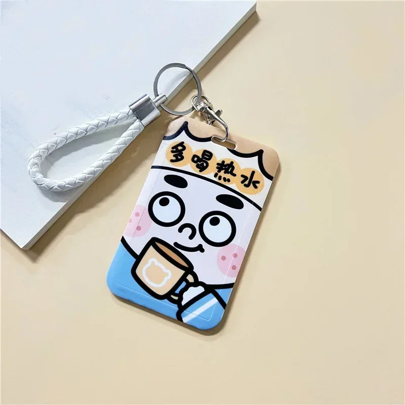1Pc Solid Color Student Bus ID Card Protective Cover Keyring School Access Door Card Credit Card Holder Bag Set Key Chain