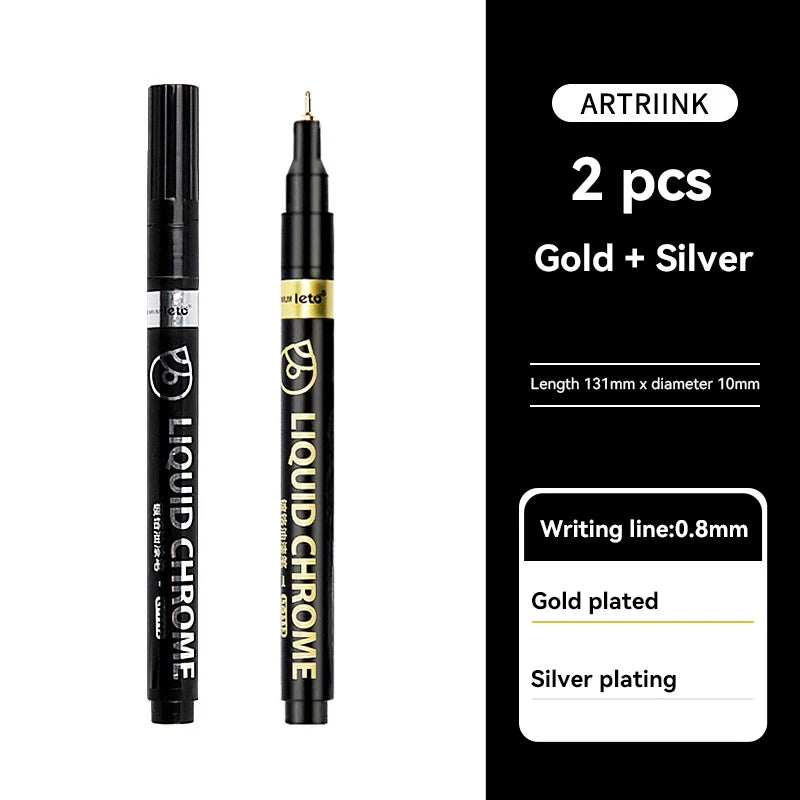 1-6pcs Chrome Pen Marker Mirror Waterproof DIY Reflective Paint Repair for Rock Ceramic Glass Metallic Gold/Silver 0.8/1/2mm Nib