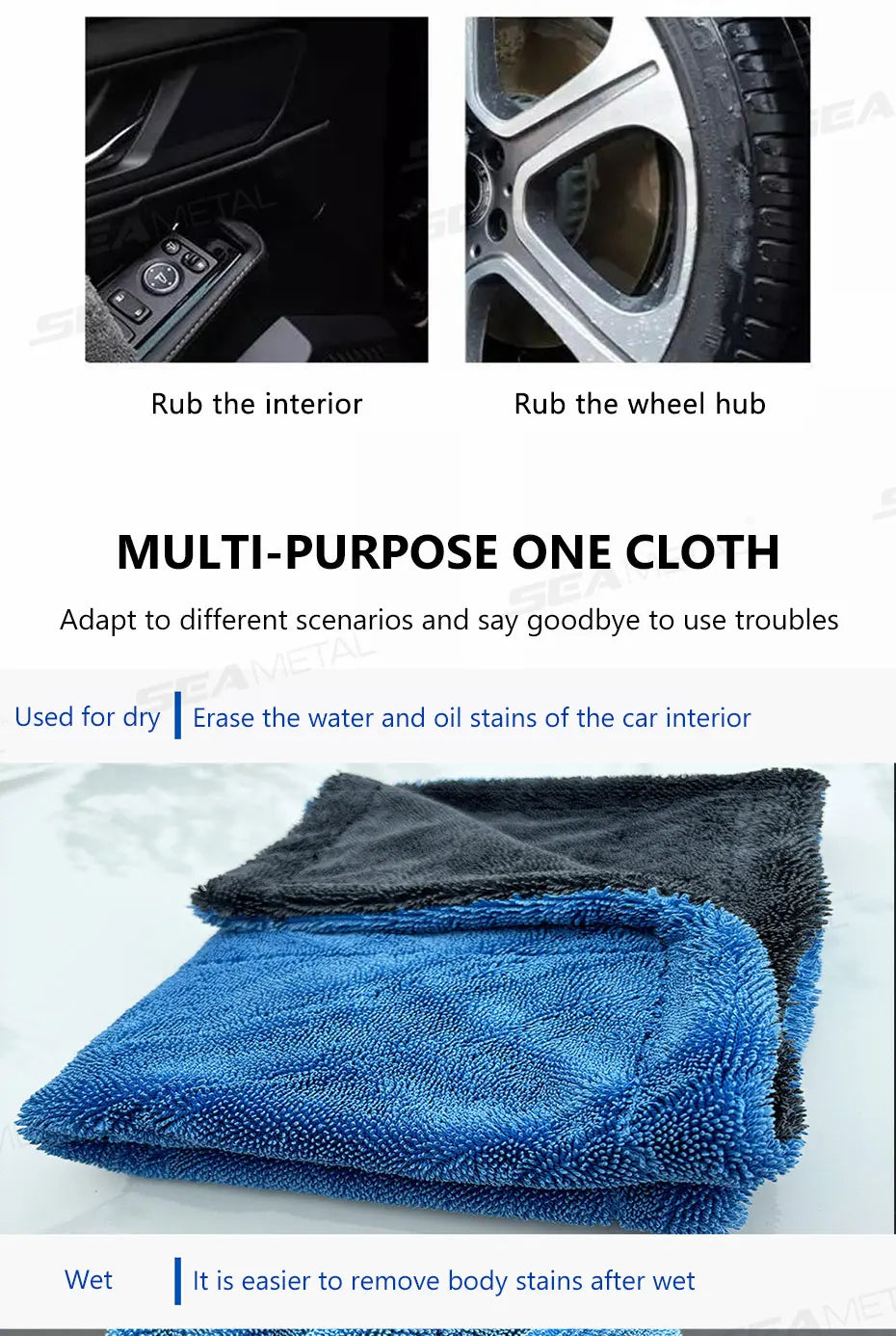 SEAMETAL Heavy-Duty Car Towel 1200GSM Super-Absorption Microfiber Drying Cloth Ultra-Soft Scratch-Free Car Detailing Towel