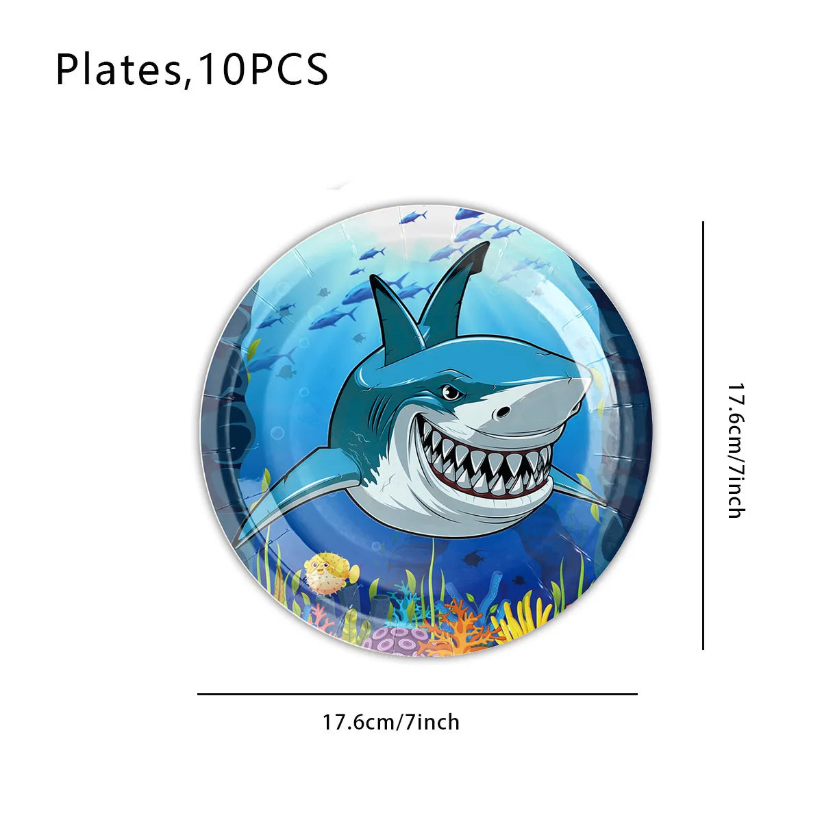Ocean Shark Theme Disposable Tableware Cute Cartoon Marine Animal Plastic Tablecloth Kids Birthday Party Baby Shower Decor