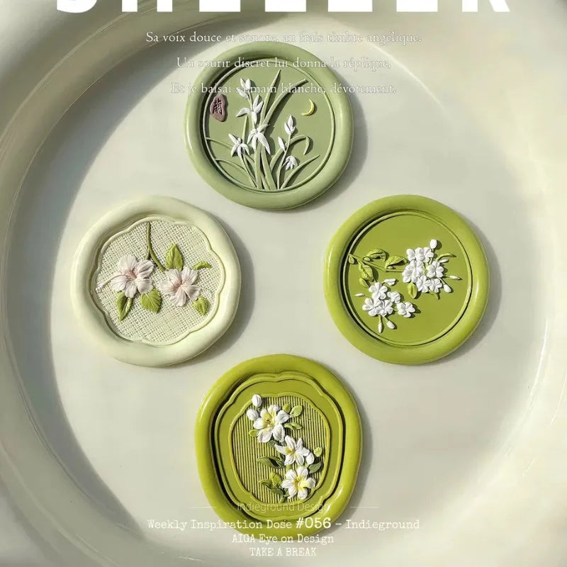 6-Piece Floral Wax Seal Stamp Set with Detachable Wooden Handle—Vintage Style, Ideal for Wedding and Birthday Party Invitations