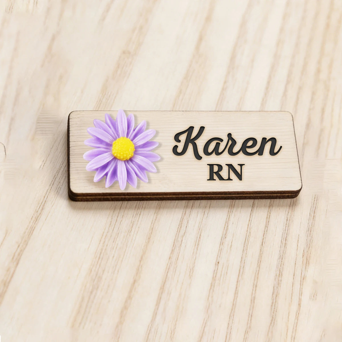 Personalized 3D Chrysanthemum Wooden Name Tag Badge with Magnetic or Pin Backing, Daisy Flower Nurse Teacher Doctor Name Tag,
