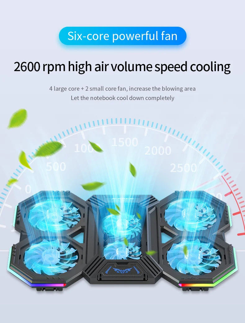 Jomaa RGB Gaming Laptop Stand Air Cooler Notebook Stand Holder with 6 fans Cooling Fan Base Suit for 12-17 inch Laptop