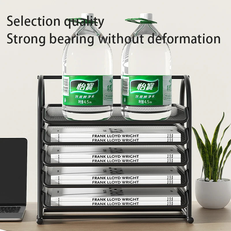 Sliding Paper Tray Organizer Metal Mesh Desktop File Storage Rack Document Letter Holder for Office Home School Classroom