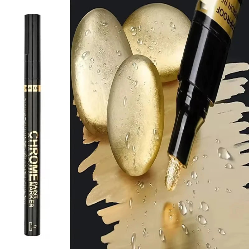 5/1pcs Chrome Pen Marker Mirror Waterproof Paint Repair For Rock Ceramic Glass Metallic Gold/Silver 2mm Nib