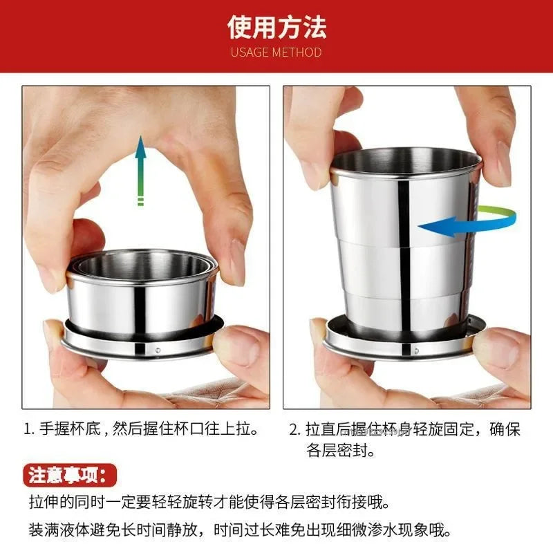 1pcs 75ml/150ml/250ml Stainless Steel Retractable Cups Outdoor Camping Travel Cup Portable Telescopic Cups Mini Folding Cup