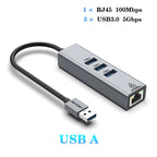 USB C HUB Docking Station Type C to RJ45 1000Mbps Ethernet Adapter USB3.0 HUB Gigabit Network Card 100W Charging Dock Extension