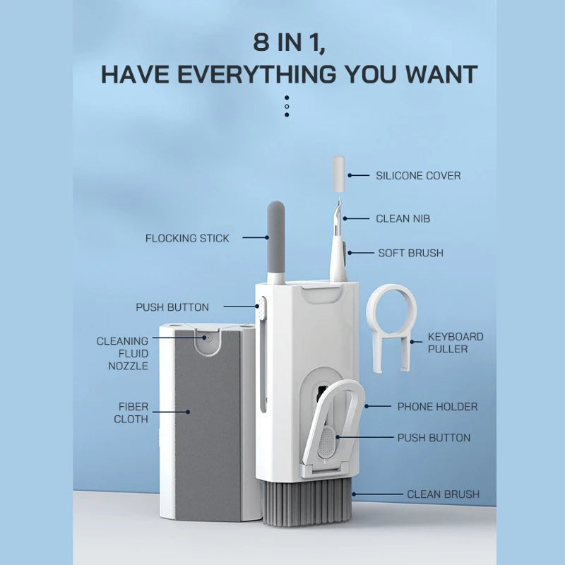 8 In 1 Cleaning Kit Keyboard Cleaner For AirPods Camera Phone Cleaning Tool Keycap Puller Set Screen Brush Earphone Cleaning Pen