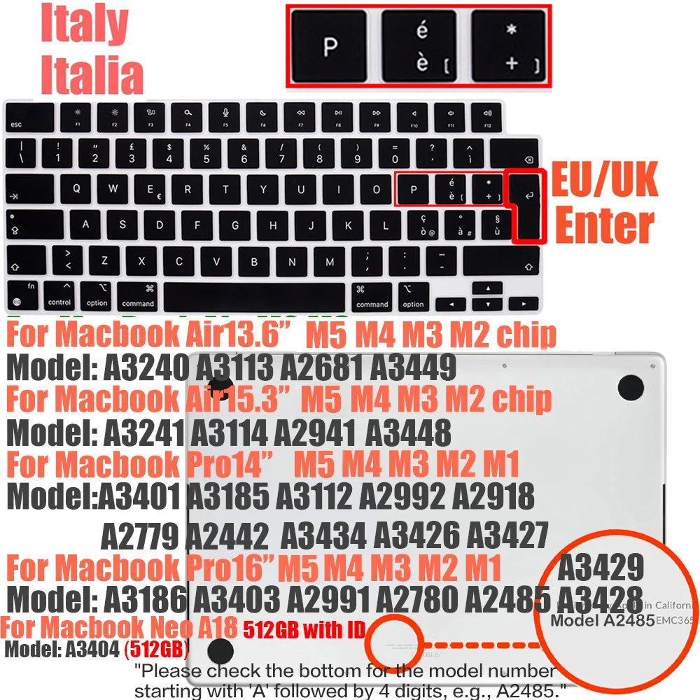 Multi-Language Keyboard Protector Compatible with for MacBook Air/Pro M5-M4 A2779,A3434,A3241 | Arabic, FR, RU, ES, IT Layouts