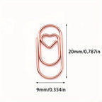 100pcs Mini Metal Heart Shaped Paper Clips Cute Decorative Paperclips Office School Home Document Notes Organization Paperclips