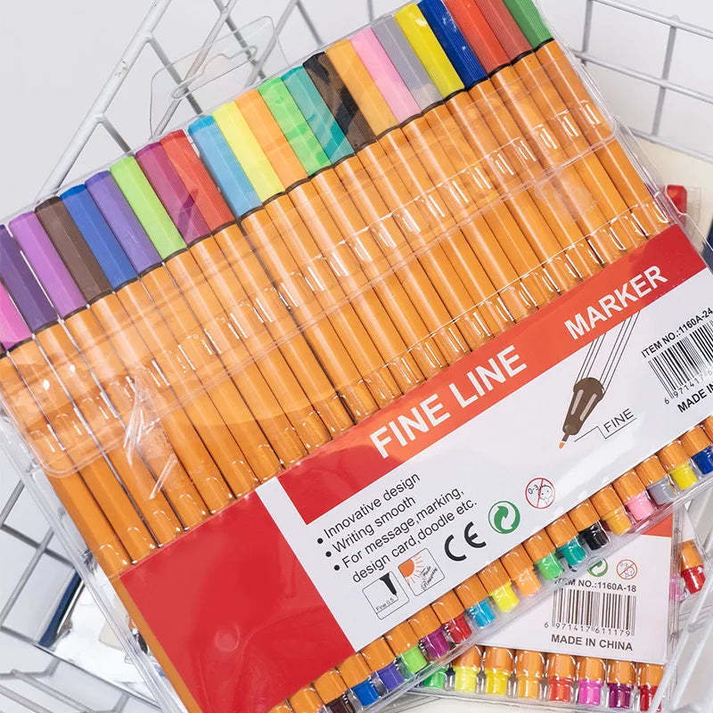10 color/18 color/24 Color Fine Line Pen Set Waterproof Marking Pen Essential For Students Draw Note Sketch Office Supplies Gift