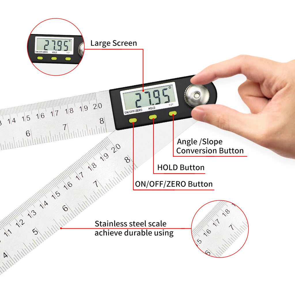 SHANHR 200mm/300 mm Digital Meter Angle Inclinometer Angle Digital Ruler Electron Goniometer Protractor Angle Finder