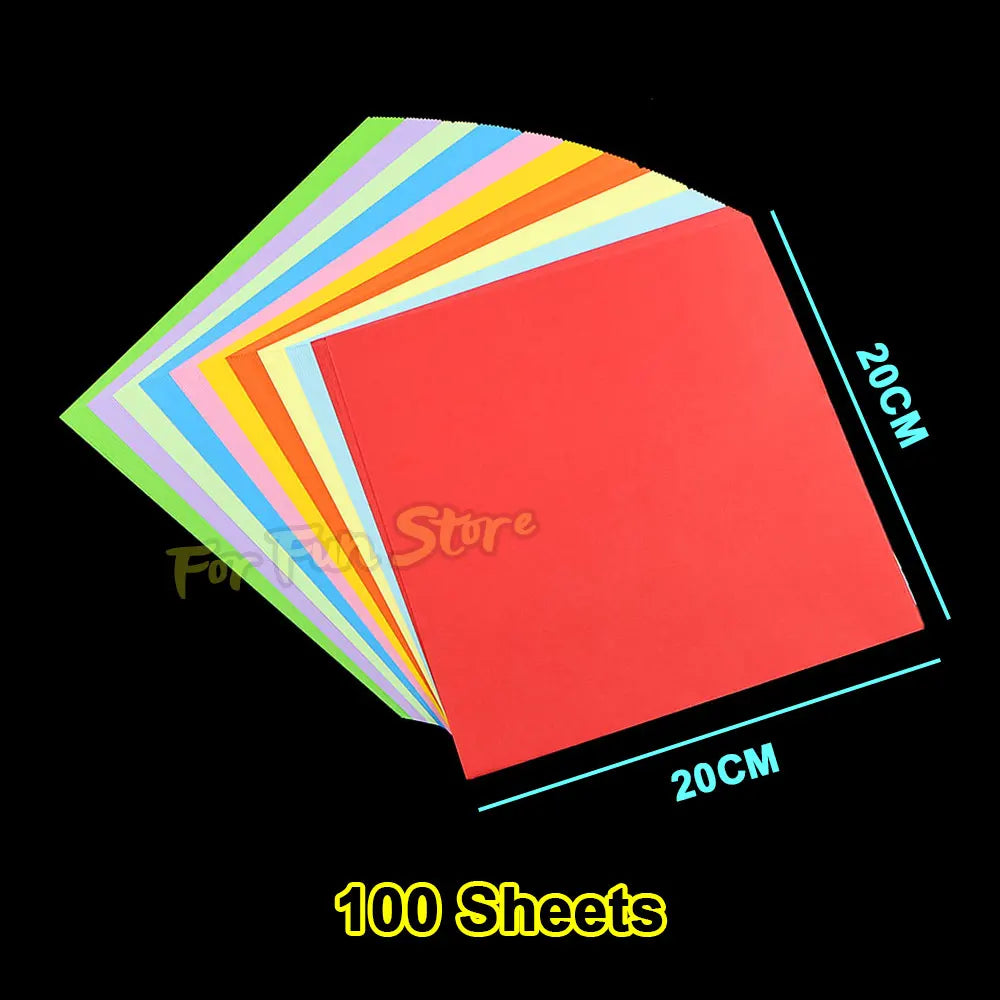 For Fun 10 Colors 100 Sheets Double Sides Colored Paper 20x20cm Square Origami Children's Handmade Origami DIY Paper Cutting