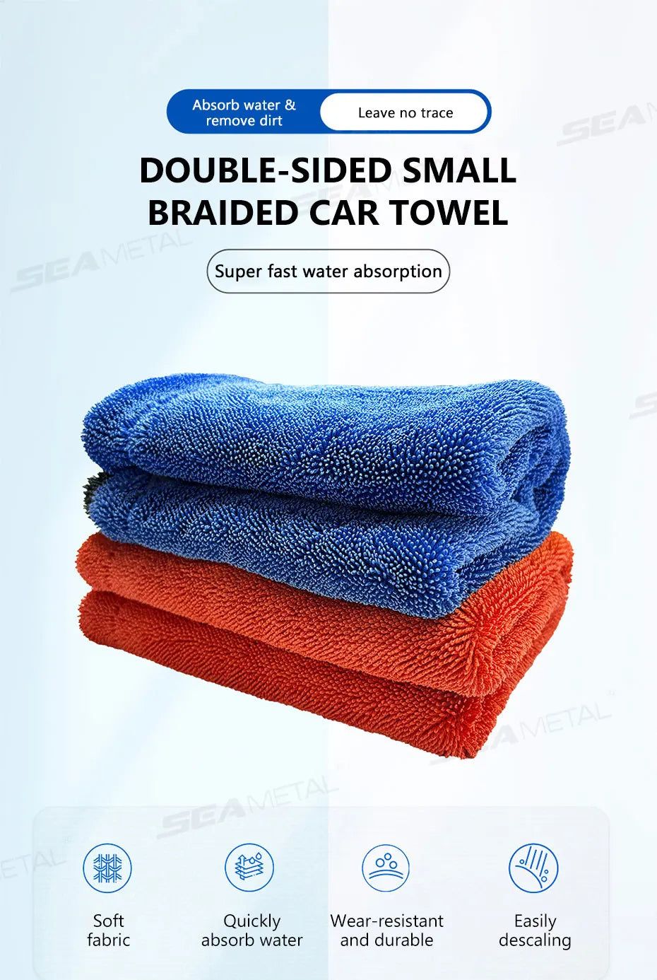 SEAMETAL Heavy-Duty Car Towel 1200GSM Super-Absorption Microfiber Drying Cloth Ultra-Soft Scratch-Free Car Detailing Towel