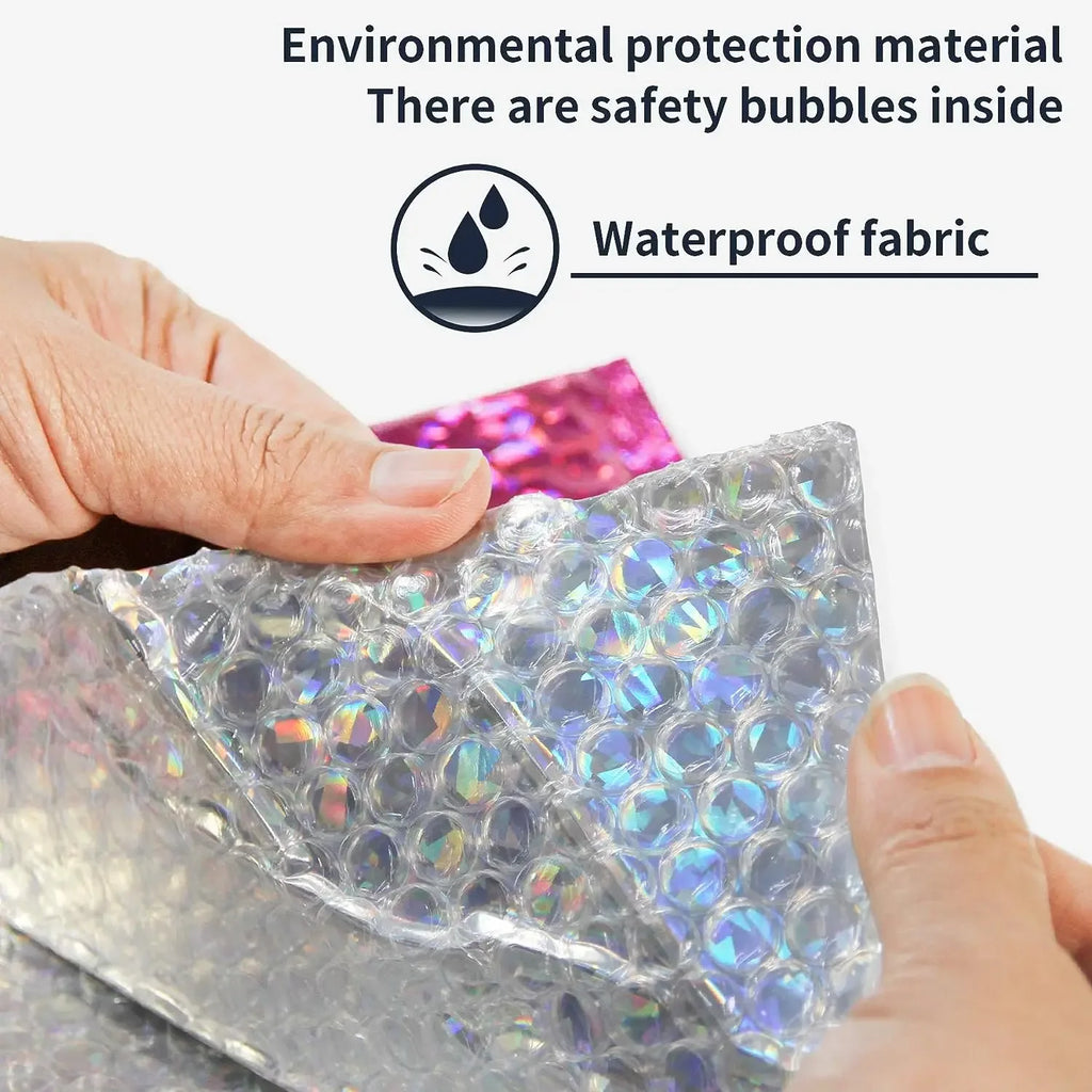50Pcs Delivery Package Packaging Holographic Mailer Packing Bag Laser Pink Shipping Bags Bubble Envelope Small Business Supplies