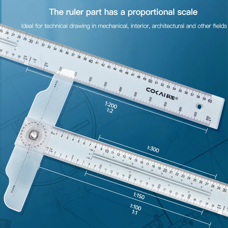 Dual-Sided T Square Ruler Clear Transparent Measurements Straight Ruler 60cm Durable Marking Ruler Tool for Drafting Woodworking