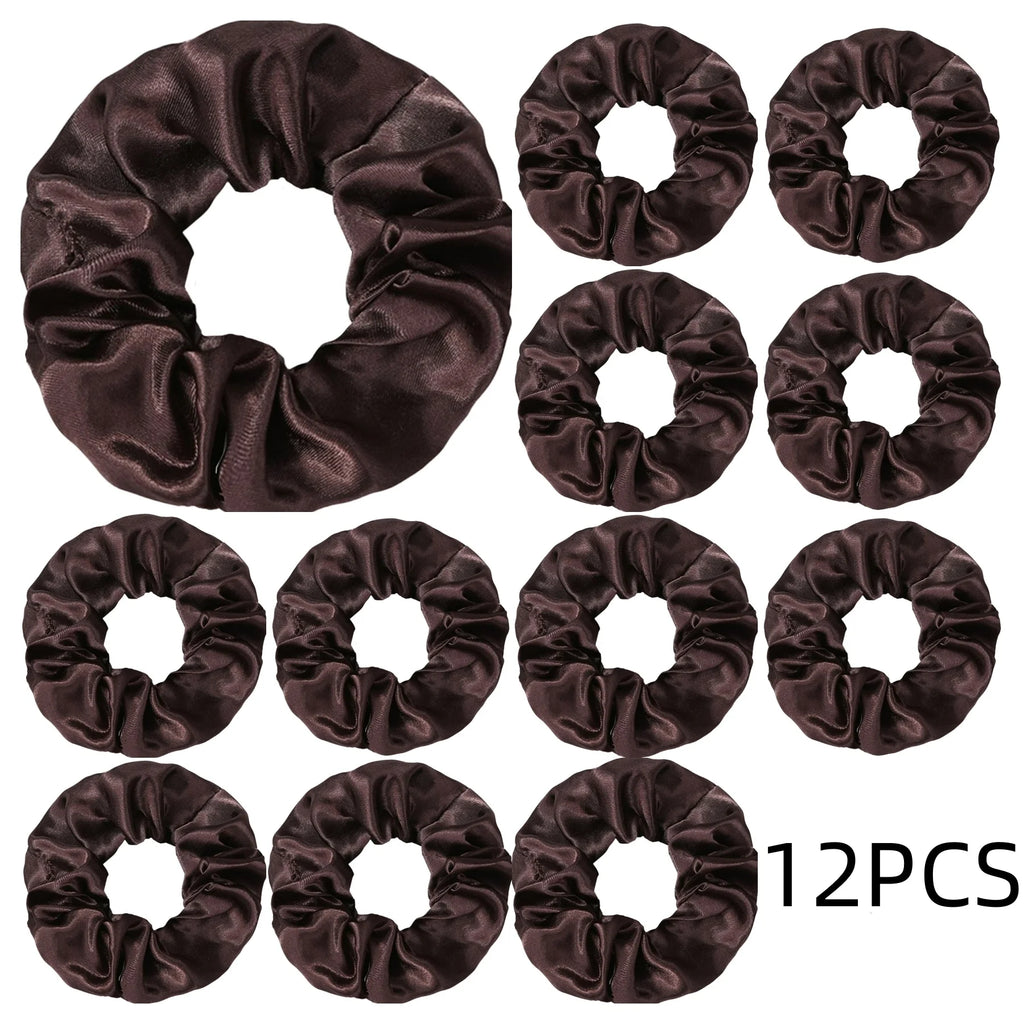 12/8pcs Premium Satin Large Intestine Hair Bands for Women Hundreds of Fabric Rubber Bands Hair Accessories