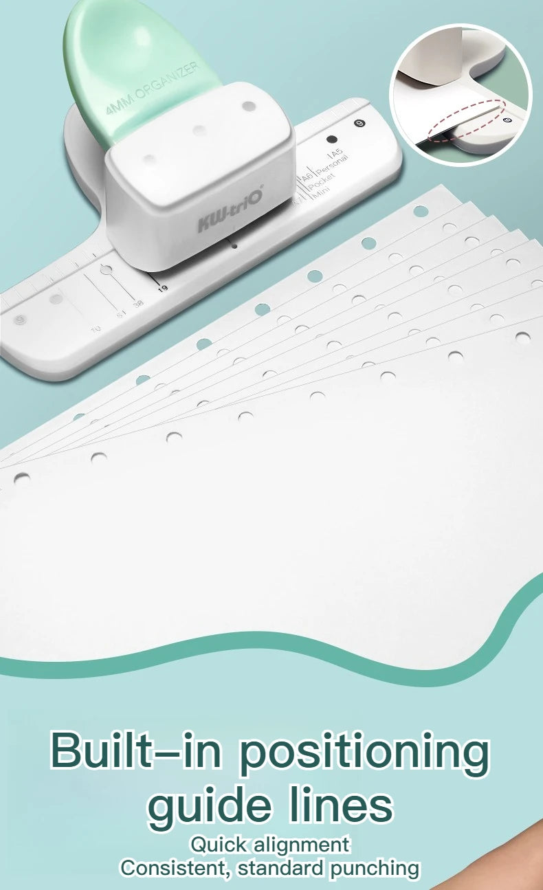 KW-TRIO Multi-Colored Loose-Leaf Hole Punch with 4mm Small Aperture Multi-Hole Punch with Ruler Design Portable Hole Punching