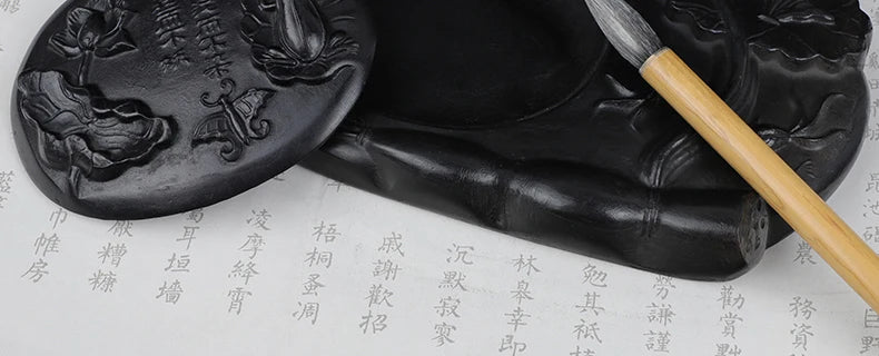 Carving Ink Stone Lotus Shaped Natural Calligraphy Rock Grinding Inkstone Plate Chinese Painting Calligraphie Strong Ink Inkslab