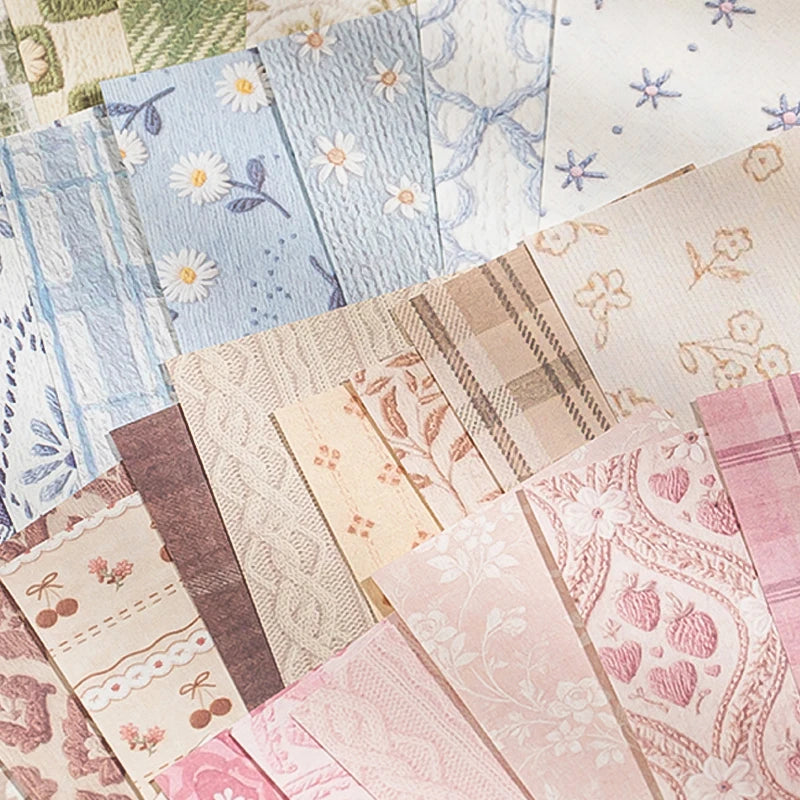 Mr.Paper 50 Sheets/Book Vintage Textured Scrapbook Card Stock, Kawaii Floral & Plaid Decorative Journal Paper for DIY Craft