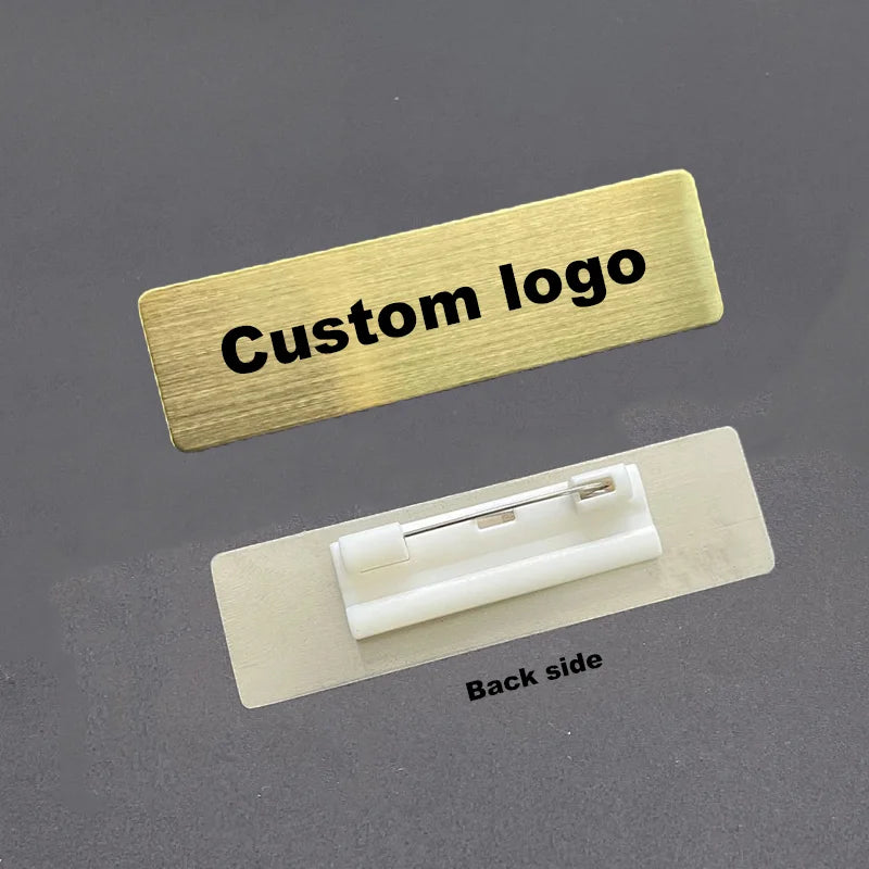 7*2cm Customize Logo/Name Stainless Steel Nametag Brooch with Brushed Finish Customize Company Brand Employee Identification