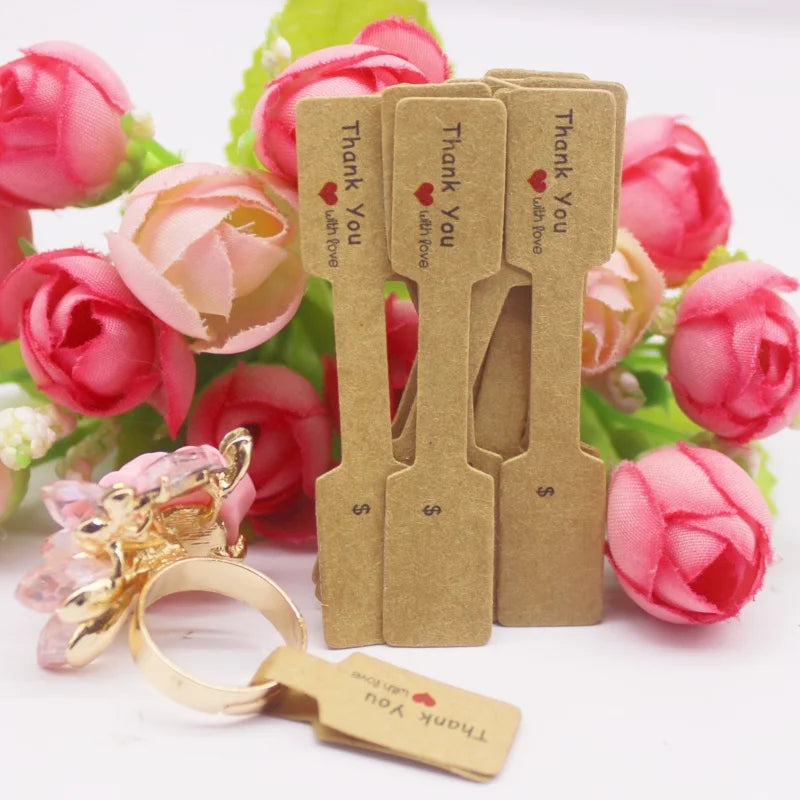 100PCS Multi Style Ring Folded Labels White/Kraft Handmade with Love Ring Price Labels Jewelry Tag Sticker Labels 6*1.2cm