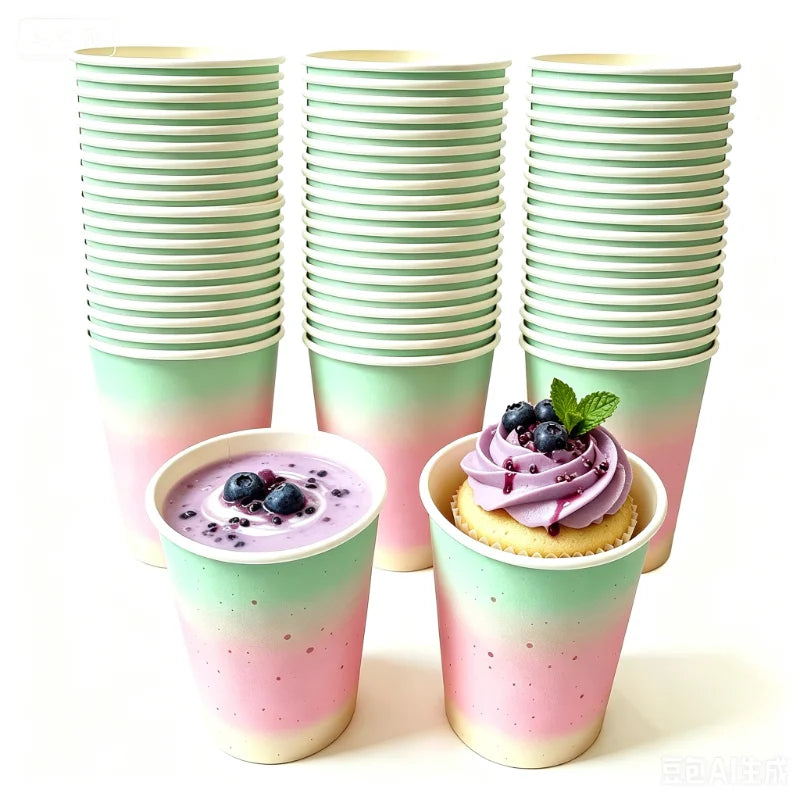 10/20/30PCS Rainbow Gradient Disposable Paper Cups Suitable for Birthday Wedding Baby Shower  Dessert Milkshake Cold Drink Cup