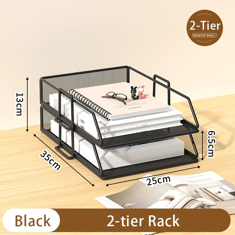 Metal desktop file rack, bookcase, office file storage box, multi-layer iron file frame, data storage, folder shelving