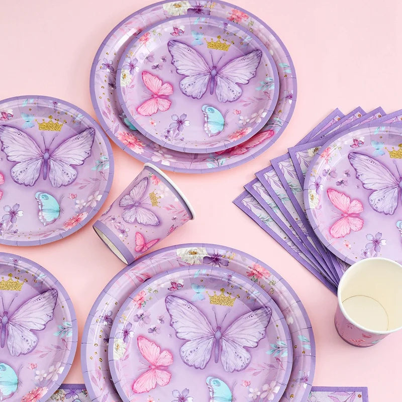 Butterfly Birthday Party Decoration  Butterfly Party Disposable Tableware Paper Cup Plate Birthday  Party