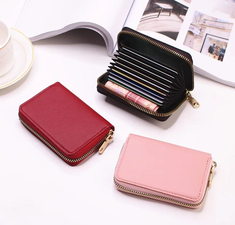 Compact Coin Purse Leather Business Credit Card Case Holder Travel Wallet for Women 20 Card Slots Small Card Pouch with