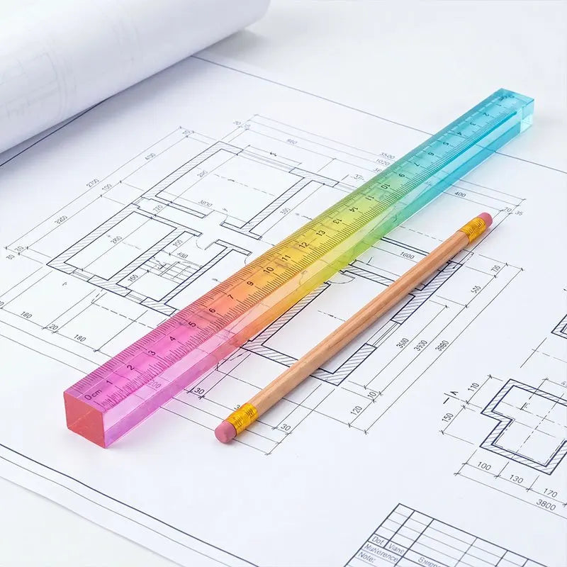 Colored Ruler and Cube – 2-in-1 Geometric Drawing Tool, Math Learning Stationery Set, Drawing and Measuring Supplies