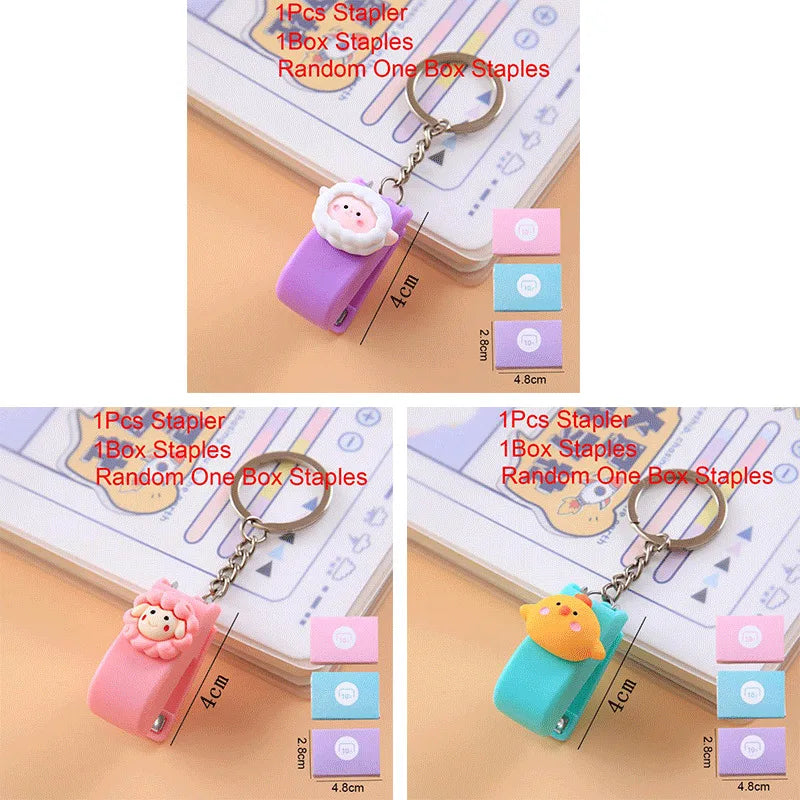 1-3sets Portable Cartoon Animal Mini Trumpet Stapler Paper Binder Stationery Staples Office Binding Tool School Kawaii Supplies