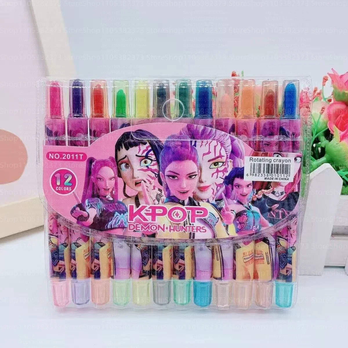 Popular rotating crayons girl group style 12 colors cute drawing tools for kids students daily coloring painting stationery