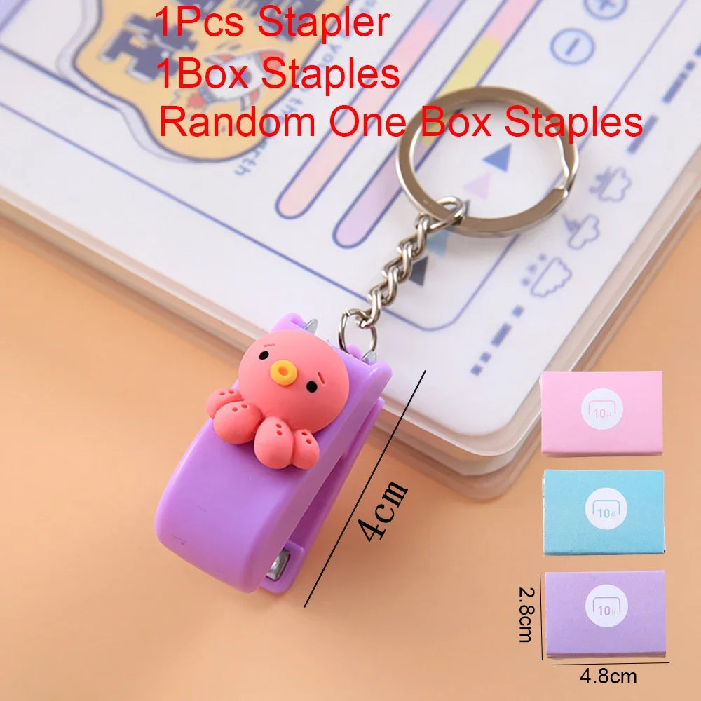 1-3sets Portable Cartoon Animal Mini Trumpet Stapler Paper Binder Stationery Staples Office Binding Tool School Kawaii Supplies