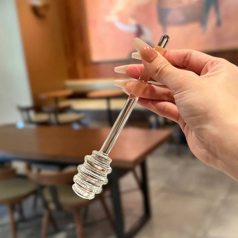 Transparent Honey Stirring Stick Plastic Long Handle Honey Spoon Practical Milk Tea Jam Stirring Bar Multifunction Kitchen Tools