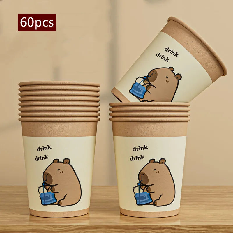60pcs Disposable Paper Cups Thickened Food-grade High-temperature Coffee Cups Home Party Teacup Picnic Portable Water Cups