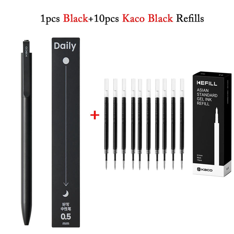 KACO Gel Pens Press Signature Pen Stationery Metal Pen Clip 0.5mm Black Ink Quicking Drying Large Capacity 800M Smooth Writing