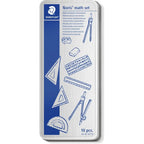 STAEDTLER 10-Piece Math Set with Metal Compass, 6" Ruler & Triangle Squares, 45° & 30/60° Set Squares, Alphabet Stencil Tool