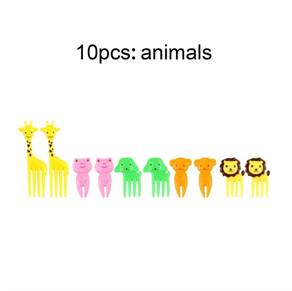 Mini fruit forks toothpicks skewer set for kids children plastic animal food picks for bento Lunch box decorating accessories
