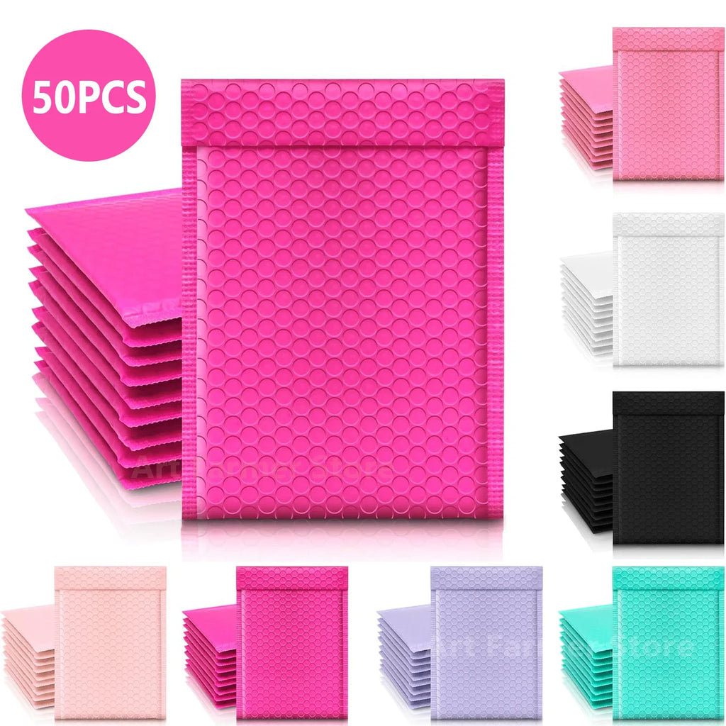 50Pcs Multicolor Bubble Envelopes, Self-Seal Shipping Bags for Small Business Packaging & Mailing Supplies