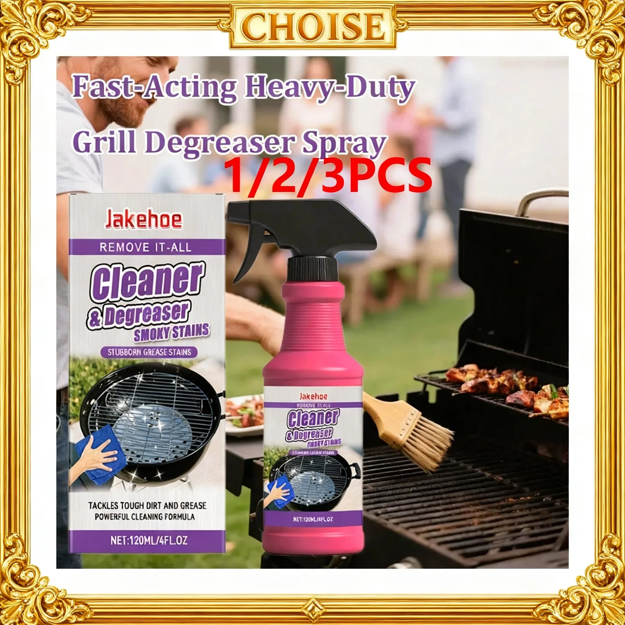 JAKEHOE 120ml Barbecue Rack Cleaner Powerful Cleaning Stubborn Grease Removes Carbon Deposits Safe Formula No Damage for Grill