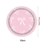 Pink bow Birthday Disposable Tableware Set Paper Plates Cups Napkins Girls Party Decoration Supplies