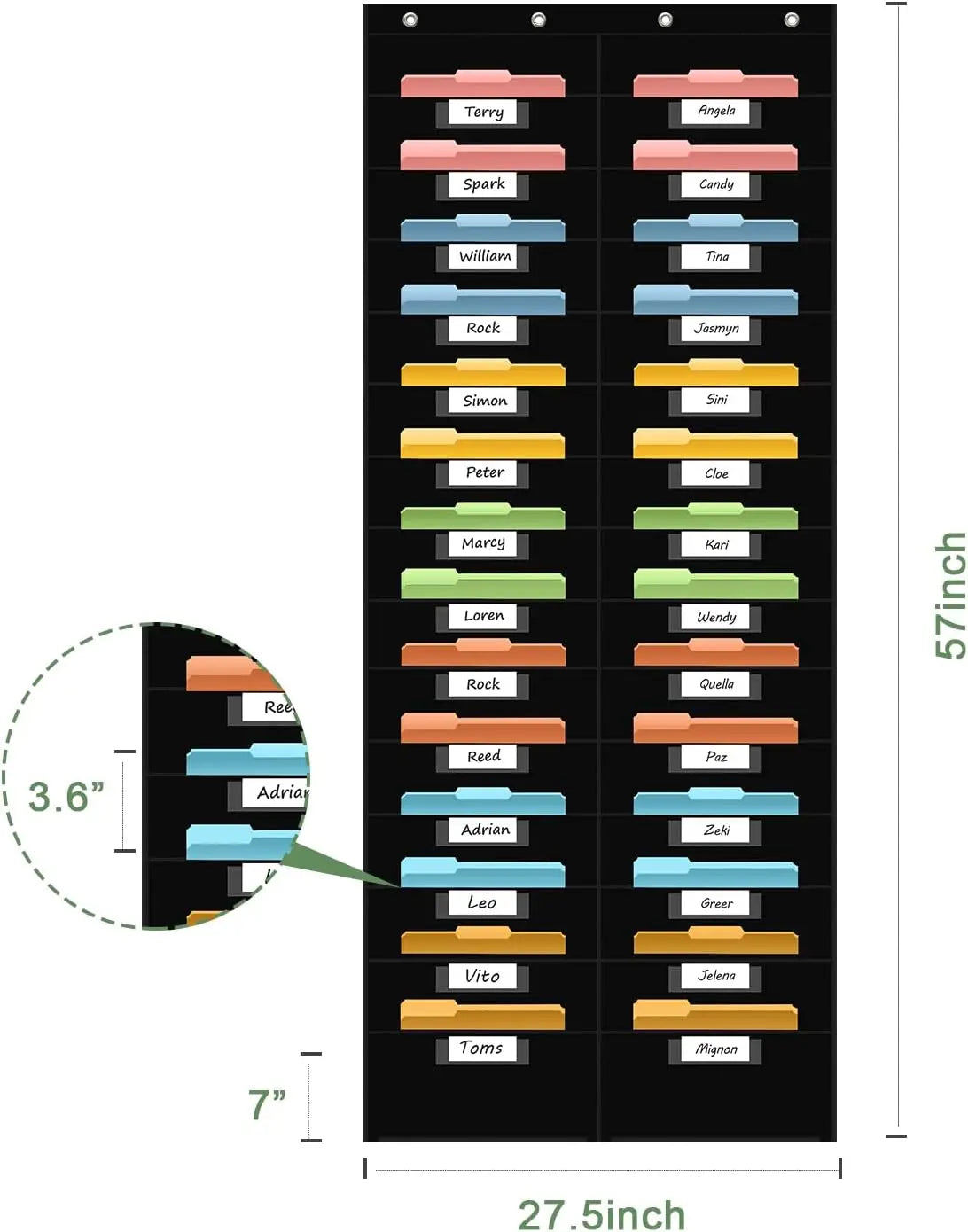 12 Pocket File Storage Chart Wall-Mounted Organizer with Hooks And Labels for  Office Organization Hanging Pocket Folder Rack