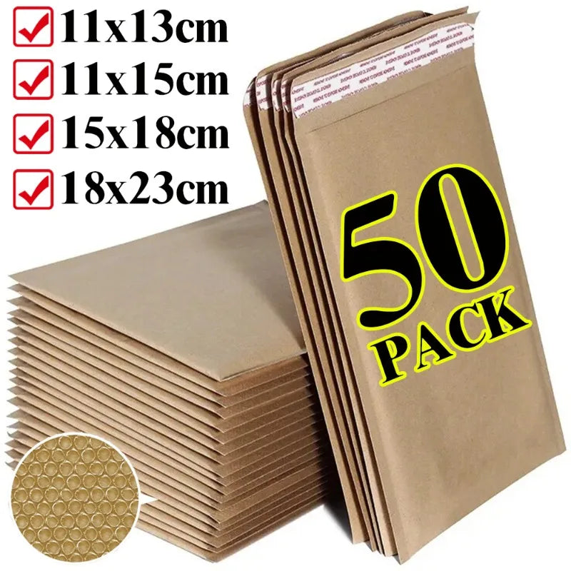 50/40/30/20/10X Kraft Bubble Mailers Envelopes Bags Yellow Seal Adhesive Shipping Bag Waterproof Mailing Business Gift Packaging