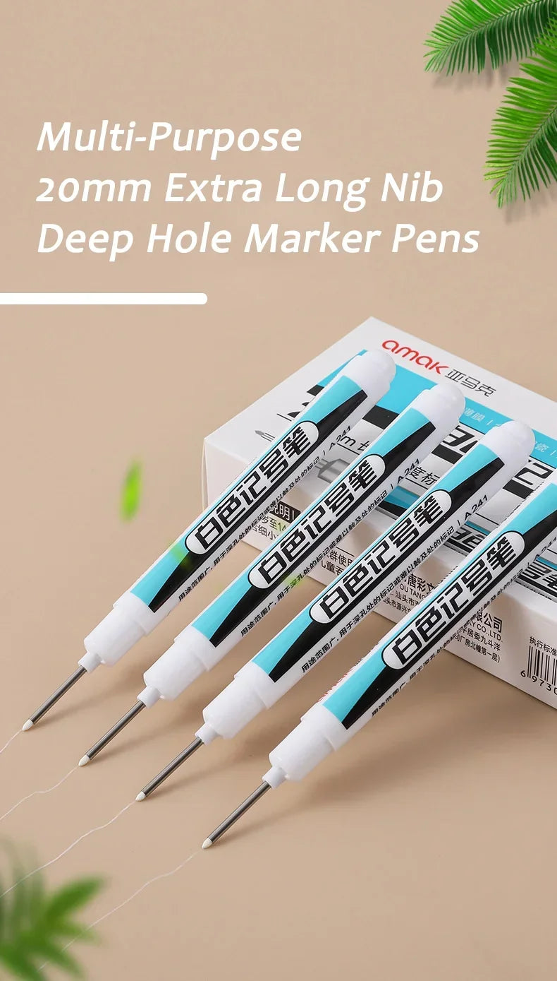 5/10PCS/Set 0.7mm 20mm Long Nib White Marker Pens Multi-Purpose Deep Hole Quick-drying Carpenter Oily Pen for Bathroom Wood