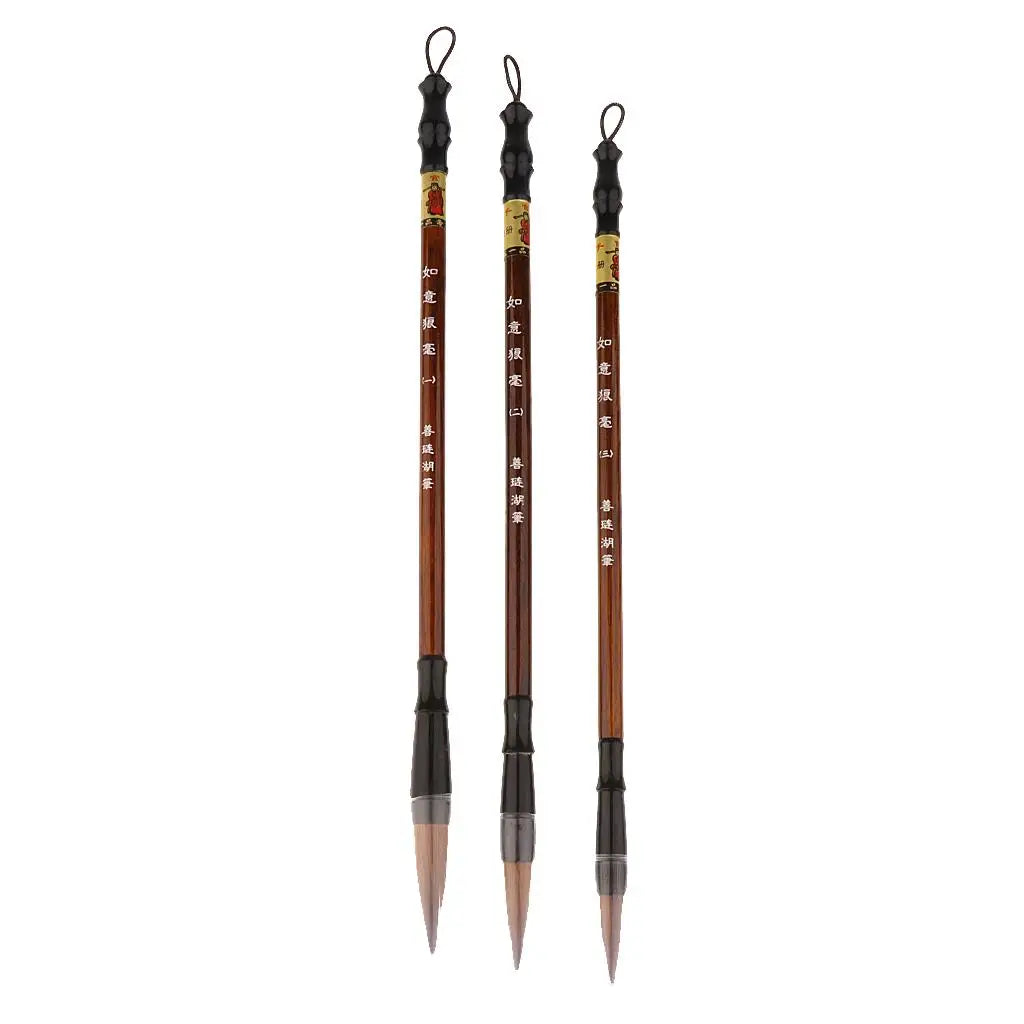 Pack of 3 Professional Chinese Calligraphy Kanji Japanese Sumi Drawing Brush Large, Small, Medium Size
