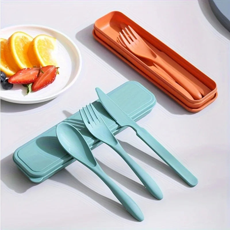 3In1 Portable Cutlery Set Reusable Home Travel Utensil Set Fork Spoon Knife with Box Dinnerware Set Picnic Camping Tableware