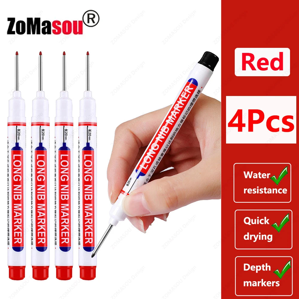 1-100Pcs 2cm Waterproof Long Head Markers Deep Hole Marker Pen for Metal Carpenter Red/Black/Blue/Green Ink Woodworking Tools