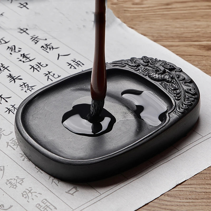 Calligraphy Inkstone Natural Raw Stone Duan Inkstone Chinese Style Brush Writing Painting She Inkstone Vintage Desktop Ornaments
