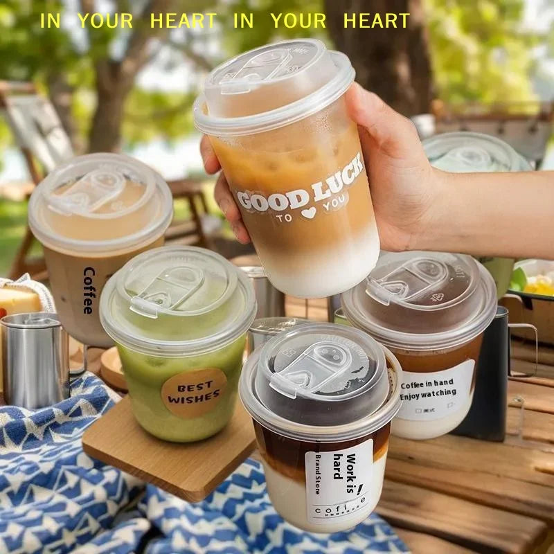 Disposable Iced Coffee Cups with Lids - Leakproof Clear Plastic Tumblers for Cold Drinks, Bubble Tea, Smoothies & Takeaway